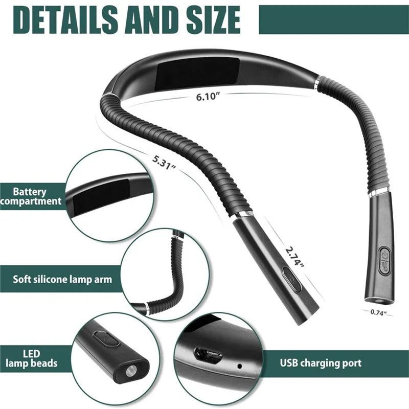 Portable USB Rechargeable Book Lighting Light Flexible Handsfree Led Neck Light Hug Reading Lamp Led Night Light Flashlight