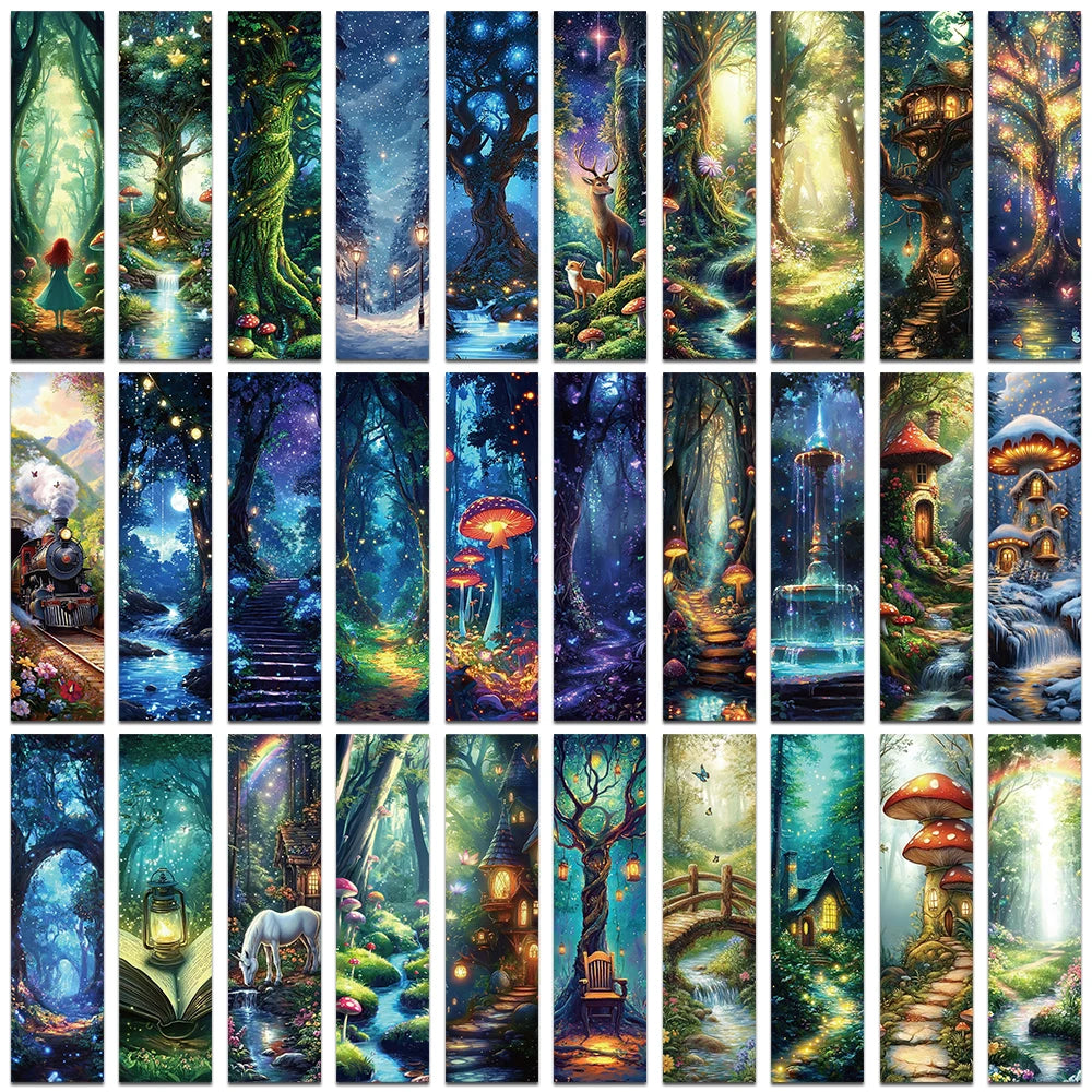 Marque-pages artisanale: Design forêt mystérieuse -(x30)